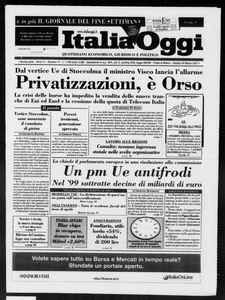 Italia oggi : quotidiano di economia finanza e politica